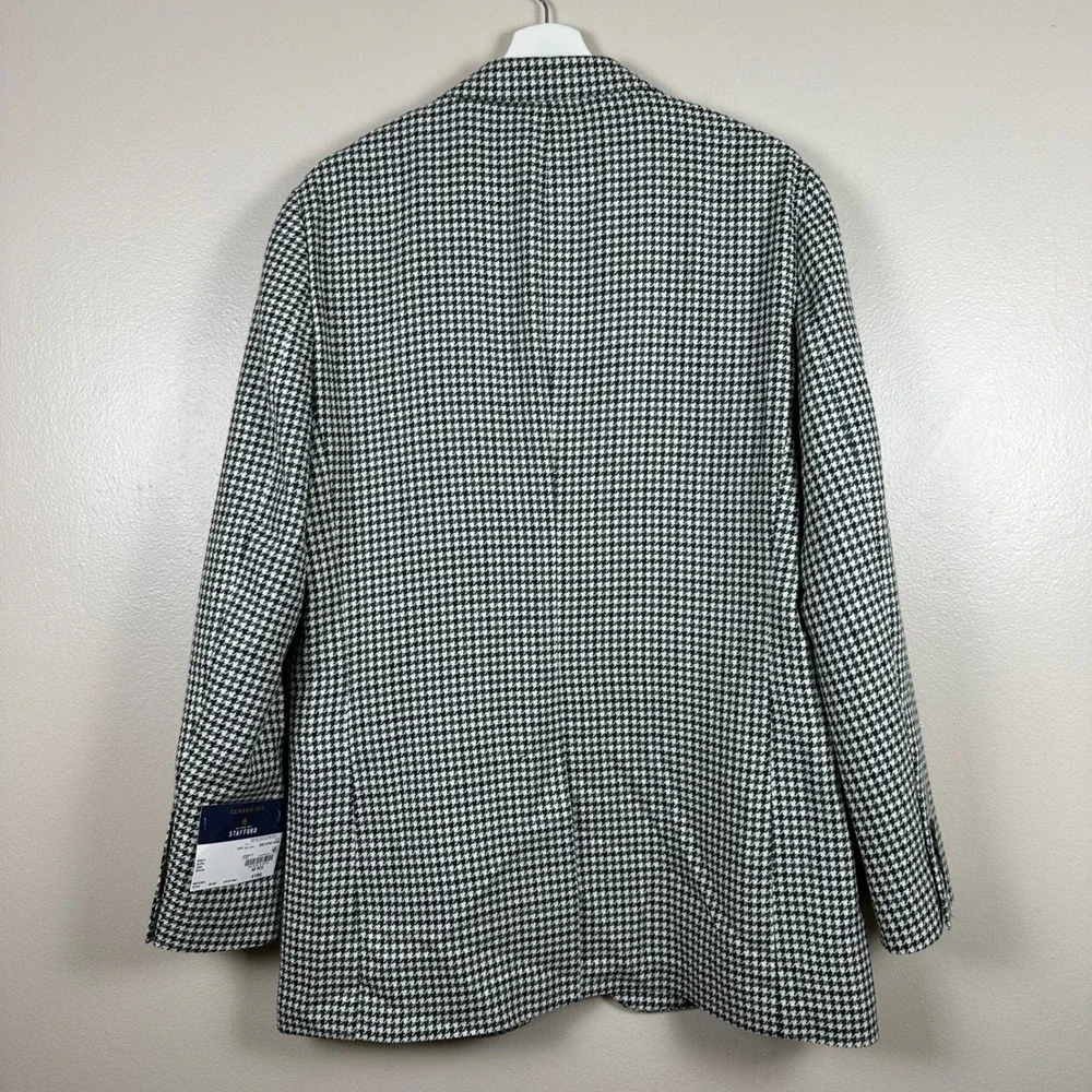 Stafford Mens 40 Regular Sport Coat Green Houndstooth Wool Blend Classic Fit NEW